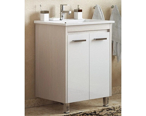 Купить Тумба с раковиной белый глянец/лайн 66 см Corozo Лорена SETSD-00000319/SD-00000391 в магазине сантехники Santeh-Crystal.ru