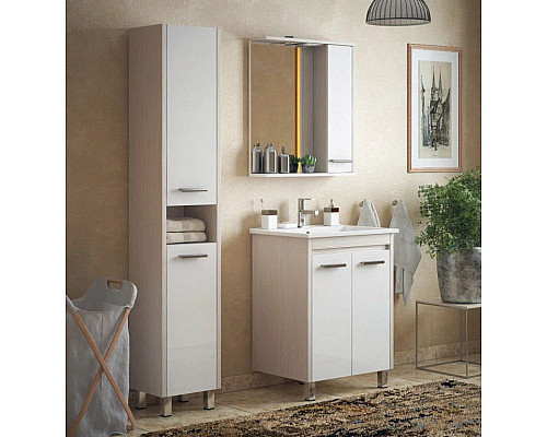 Купить Тумба с раковиной белый глянец/лайн 66 см Corozo Лорена SETSD-00000319/SD-00000391 в магазине сантехники Santeh-Crystal.ru