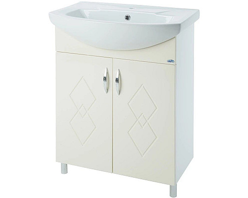 Купить Тумба с раковиной бежевый глянец/белый глянец 66 см Bellezza Элеганс 4638610240071 + 4620008192475 в магазине сантехники Santeh-Crystal.ru