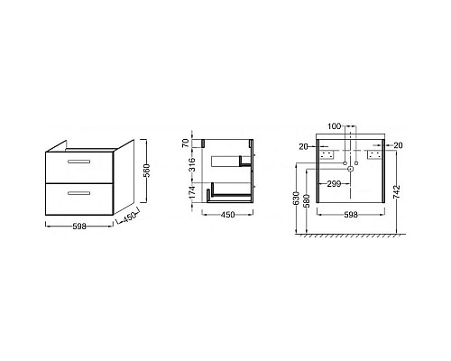 Приобрести Тумба тёмный дуб 59,8 см Jacob Delafon Ola EB390-NR в магазине сантехники Santeh-Crystal.ru