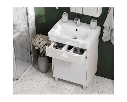 Купить Тумба с раковиной белый глянец/ясень фабрик 60 см Акватон Верди 1A2077K1VDAV0 в магазине сантехники Santeh-Crystal.ru