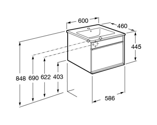 Приобрести Тумба с раковиной белый глянец/черный 60 см Roca Aneto 857429806 + 32799E000 в магазине сантехники Santeh-Crystal.ru