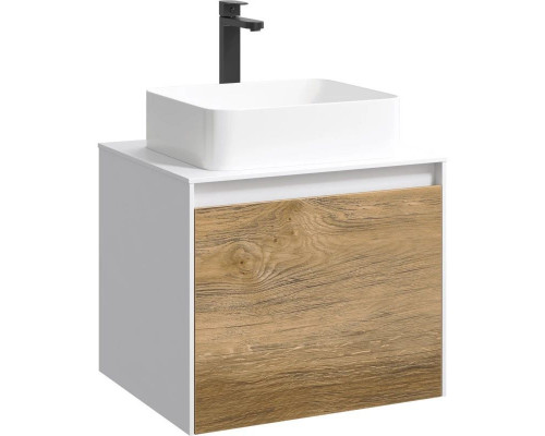 Заказать Тумба с раковиной белый глянец/ дуб балтийский 61 см Aqwella 5 Stars Mobi MOB0106W + MOB0706DB + 641945 в магазине сантехники Santeh-Crystal.ru