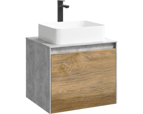 Купить Тумба с раковиной бетон светлый/ дуб балтийский 61 см Aqwella 5 Stars Mobi MOB0106BS + MOB0706DB + 641945 в магазине сантехники Santeh-Crystal.ru