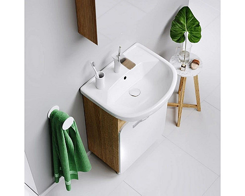 Приобрести Тумба с раковиной дуб сонома/белый 55,5 см Aqwella Vega Veg.01.05 + 12091 в магазине сантехники Santeh-Crystal.ru