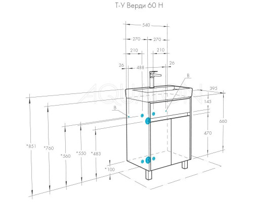Купить Тумба с раковиной белый глянец/ясень фабрик 60 см Акватон Верди 1A2077K1VDAV0 в магазине сантехники Santeh-Crystal.ru