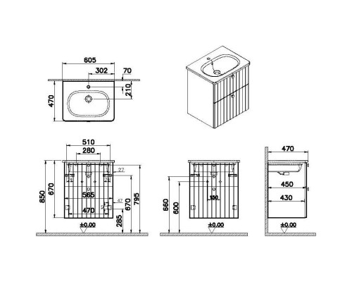 Заказать Тумба с раковиной темно-синий матовый 60,5 см Vitra Root Groove 69420 в магазине сантехники Santeh-Crystal.ru