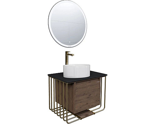 Купить Тумба с раковиной дуб веллингтон/золотой 70 см Grossman Винтаж 107008 + GR-3013 в магазине сантехники Santeh-Crystal.ru