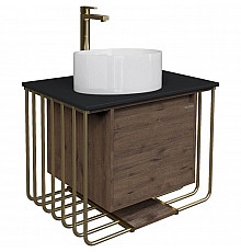 Тумба с раковиной дуб веллингтон/золотой 70 см Grossman Винтаж 107008 + GR-3013