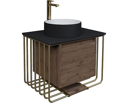 Приобрести Тумба с раковиной дуб веллингтон/золотой 70 см Grossman Винтаж 107008 + GR-4040BW в магазине сантехники Santeh-Crystal.ru