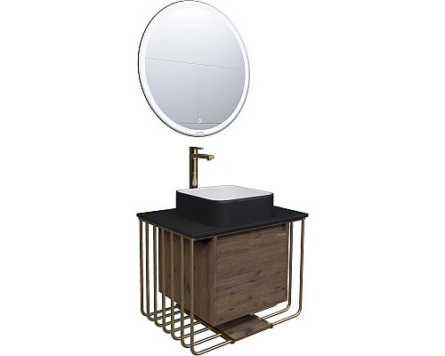 Заказать Тумба с раковиной дуб веллингтон/золотой 70 см Grossman Винтаж 107008 + GR4042BW в магазине сантехники Santeh-Crystal.ru