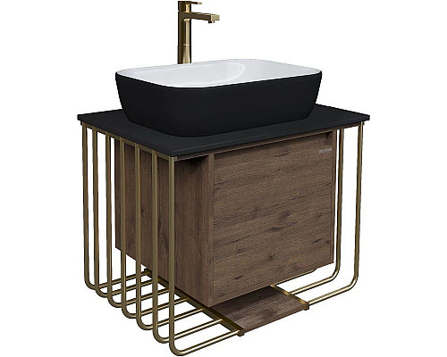 Купить Тумба с раковиной дуб веллингтон/золотой 70 см Grossman Винтаж 107008 + GR-4041BW в магазине сантехники Santeh-Crystal.ru