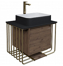 Тумба с раковиной дуб веллингтон/золотой 70 см Grossman Винтаж 107008 + GR-4043BW