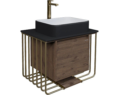 Купить Тумба с раковиной дуб веллингтон/золотой 70 см Grossman Винтаж 107008 + GR-4043BW в магазине сантехники Santeh-Crystal.ru