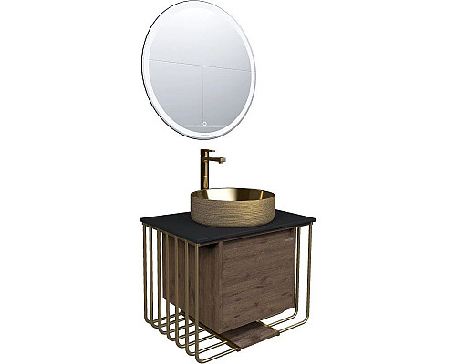 Приобрести Тумба с раковиной дуб веллингтон/золотой 70 см Grossman Винтаж 107008 + GR-5010GG в магазине сантехники Santeh-Crystal.ru