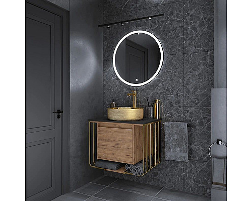 Приобрести Тумба с раковиной дуб веллингтон/золотой 70 см Grossman Винтаж 107008 + GR-5010GG в магазине сантехники Santeh-Crystal.ru
