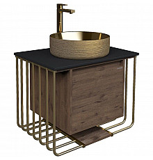 Тумба с раковиной дуб веллингтон/золотой 70 см Grossman Винтаж 107008 + GR-5010GG