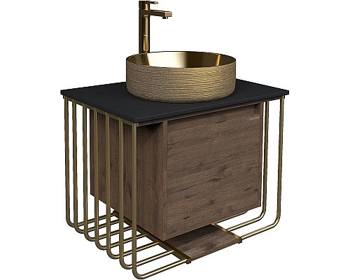 Приобрести Тумба с раковиной дуб веллингтон/золотой 70 см Grossman Винтаж 107008 + GR-5010GG в магазине сантехники Santeh-Crystal.ru