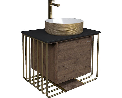 Приобрести Тумба с раковиной дуб веллингтон/золотой 70 см Grossman Винтаж 107008 + GR-5010GW в магазине сантехники Santeh-Crystal.ru