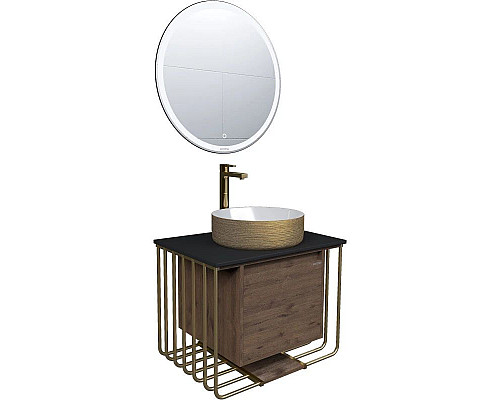 Приобрести Тумба с раковиной дуб веллингтон/золотой 70 см Grossman Винтаж 107008 + GR-5010GW в магазине сантехники Santeh-Crystal.ru