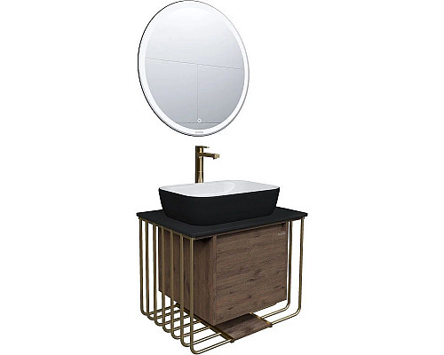 Купить Комплект мебели дуб веллингтон/золотой 70 см Grossman Винтаж 107008 + GR-4041BW + 97070 в магазине сантехники Santeh-Crystal.ru