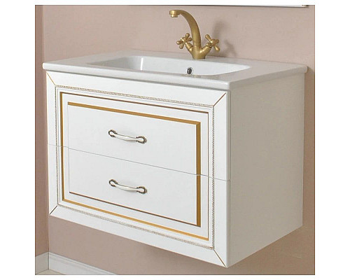 Купить Тумба с раковиной белый матовый золотая патина 60,5 см Atoll Валери в магазине сантехники Santeh-Crystal.ru