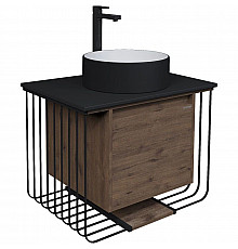 Тумба с раковиной дуб веллингтон/черный матовый 70 см Grossman Винтаж 107007 + GR-4040BW