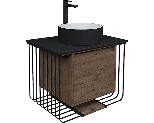 Приобрести Тумба с раковиной дуб веллингтон/черный матовый 70 см Grossman Винтаж 107007 + GR-4040BW в магазине сантехники Santeh-Crystal.ru