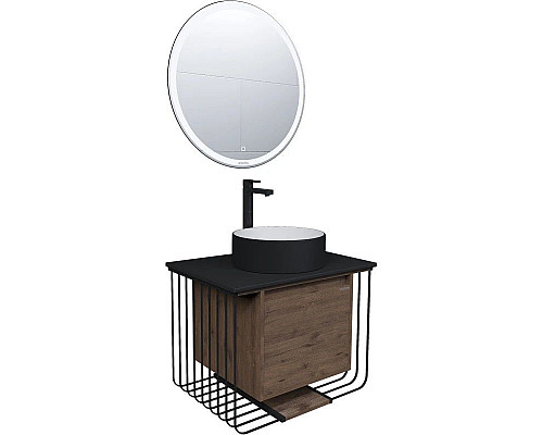 Приобрести Тумба с раковиной дуб веллингтон/черный матовый 70 см Grossman Винтаж 107007 + GR-4040BW в магазине сантехники Santeh-Crystal.ru