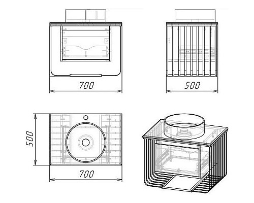 Приобрести Тумба с раковиной дуб веллингтон/черный матовый 70 см Grossman Винтаж 107007 + GR-4040BW в магазине сантехники Santeh-Crystal.ru