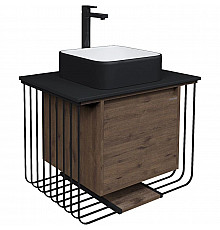 Тумба с раковиной дуб веллингтон/черный матовый 70 см Grossman Винтаж 107007 + GR4042BW
