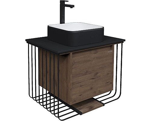 Купить Тумба с раковиной дуб веллингтон/черный матовый 70 см Grossman Винтаж 107007 + GR4042BW в магазине сантехники Santeh-Crystal.ru