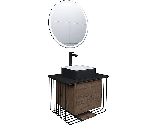 Купить Тумба с раковиной дуб веллингтон/черный матовый 70 см Grossman Винтаж 107007 + GR4042BW в магазине сантехники Santeh-Crystal.ru