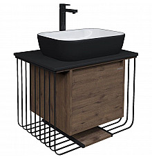 Тумба с раковиной дуб веллингтон/черный матовый 70 см Grossman Винтаж 107007 + GR-4041BW