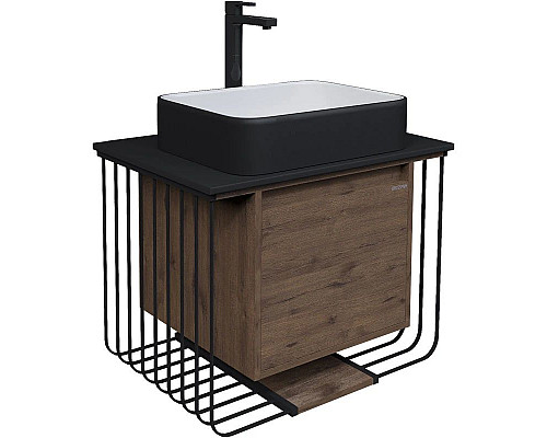 Заказать Тумба с раковиной дуб веллингтон/черный матовый 70 см Grossman Винтаж 107007 + GR-4043BW в магазине сантехники Santeh-Crystal.ru