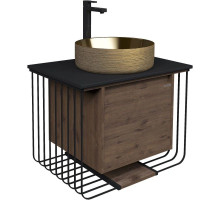 Тумба с раковиной дуб веллингтон/черный матовый 70 см Grossman Винтаж 107007 + GR-5010GG