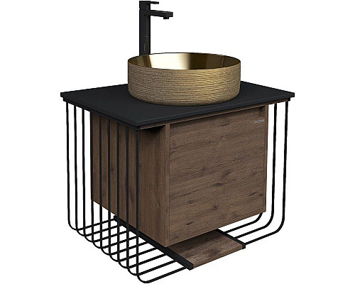 Приобрести Тумба с раковиной дуб веллингтон/черный матовый 70 см Grossman Винтаж 107007 + GR-5010GG в магазине сантехники Santeh-Crystal.ru