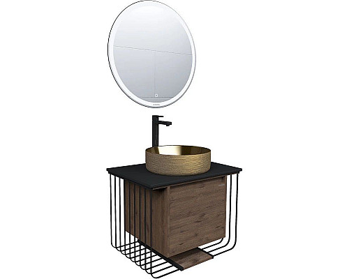 Приобрести Тумба с раковиной дуб веллингтон/черный матовый 70 см Grossman Винтаж 107007 + GR-5010GG в магазине сантехники Santeh-Crystal.ru