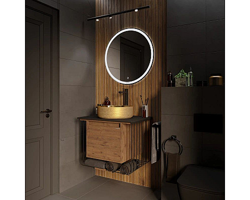 Приобрести Тумба с раковиной дуб веллингтон/черный матовый 70 см Grossman Винтаж 107007 + GR-5010GG в магазине сантехники Santeh-Crystal.ru