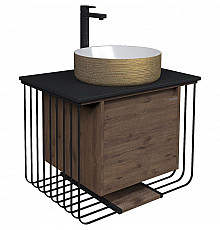 Тумба с раковиной дуб веллингтон/черный матовый 70 см Grossman Винтаж 107007 + GR-5010GW