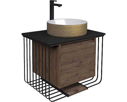 Заказать Тумба с раковиной дуб веллингтон/черный матовый 70 см Grossman Винтаж 107007 + GR-5010GW в магазине сантехники Santeh-Crystal.ru