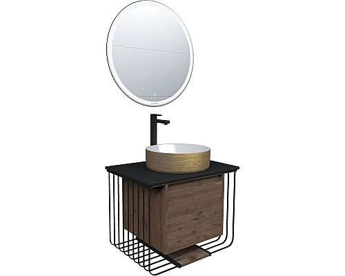 Заказать Тумба с раковиной дуб веллингтон/черный матовый 70 см Grossman Винтаж 107007 + GR-5010GW в магазине сантехники Santeh-Crystal.ru