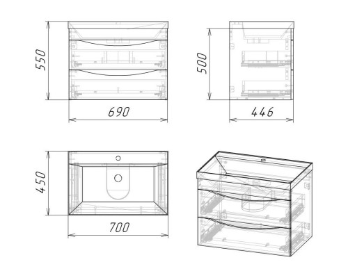 Приобрести Тумба с раковиной бетон пайн/графит матовый 70,1 см Grossman Талис 107010 + 4627173210171 в магазине сантехники Santeh-Crystal.ru