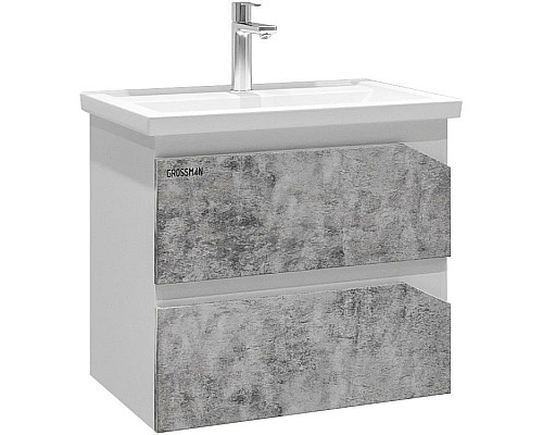 Приобрести Комплект мебели бетон/белый глянец 61 см Grossman Инлайн 106004 + 16413 + 206002 в магазине сантехники Santeh-Crystal.ru