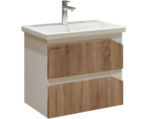 Заказать Тумба с раковиной дуб сонома/белый глянец 61 см Grossman Инлайн 106003 + 16413 в магазине сантехники Santeh-Crystal.ru