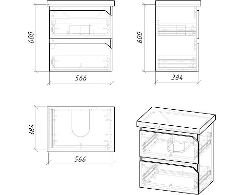 Приобрести Комплект мебели дуб сонома/белый глянец 61 см Grossman Инлайн 106003 + 16413 + 206002 в магазине сантехники Santeh-Crystal.ru