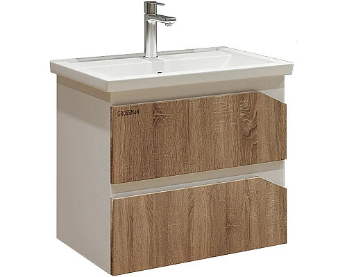 Приобрести Комплект мебели дуб сонома/белый глянец 61 см Grossman Инлайн 106003 + 16413 + 206002 в магазине сантехники Santeh-Crystal.ru