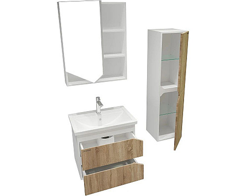 Приобрести Комплект мебели дуб сонома/белый глянец 61 см Grossman Инлайн 106003 + 16413 + 206002 в магазине сантехники Santeh-Crystal.ru