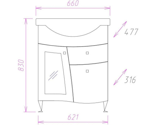 Купить Тумба белый глянец 62,1 см Onika Валенсия 106535 в магазине сантехники Santeh-Crystal.ru