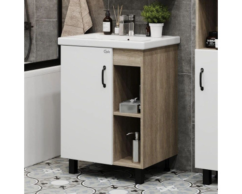 Приобрести Тумба дуб сонома/белый матовый 56,2 см Onika Тимбер 106140 в магазине сантехники Santeh-Crystal.ru